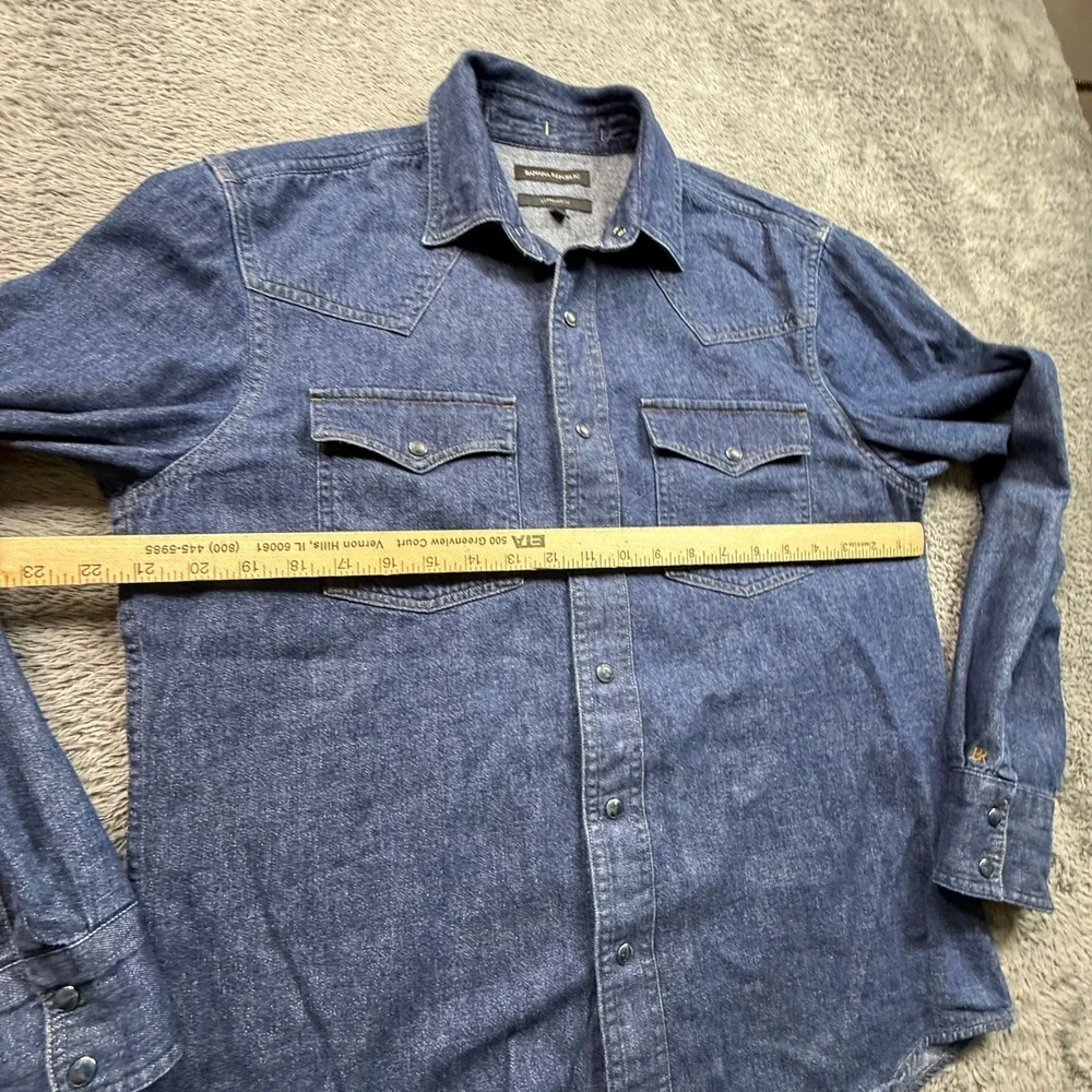 Banana Republic Western Shirt Mens M Blue Excellent Hemp Blend Pearl Snap Denim